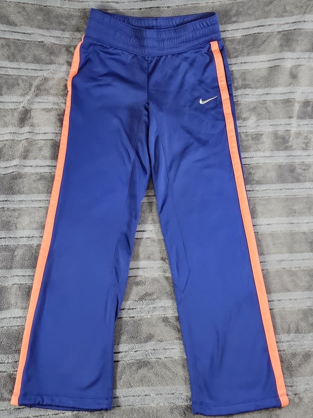 Vintage Y2k Nike Blue Flare Track Pants with Orange Side Stripes